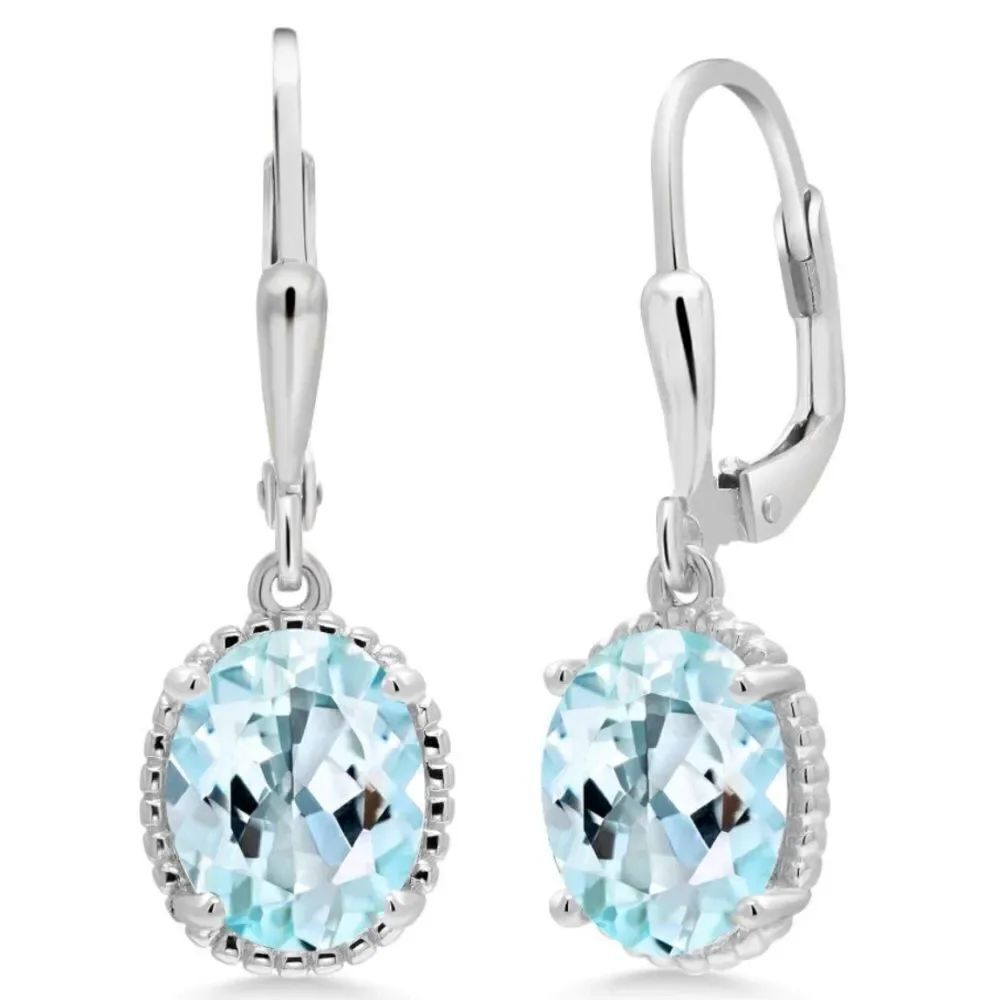 925 Sterling Silver with 4.00 Cttw Sky Blue Topaz Oval Leverback Hook Earrings